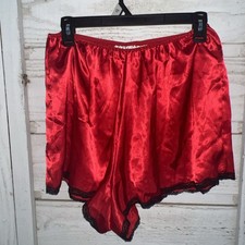 Vintage 90 DELICATES Liquid Satin Womens M Gold Label RED Nylon Sleep Shorts