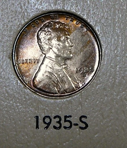 1935-S  Lincoln Cent - Toned Unc / Uncirculated (AO1)