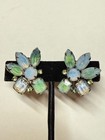 Vintage Kramer Earrings Blue Green Opalescent Moonstone Clip On Art Glass Givre