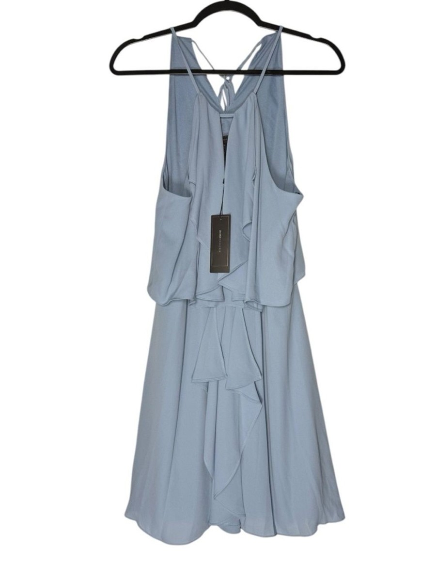 bcbgmaxazria halter dress Caylan Georgette Large Romantic Blue Ruffle Flowy NWT Cowl neck