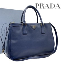 PRADA Handbag Galleria Saffiano Triangle Logo Blue 5611 Authentic From Japan