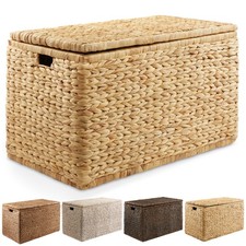 30" Storage Chest Trunk with Lid and Handles, Water Hyacinth Wicker Bin