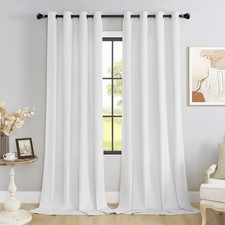 SMILETIME White 120 in Long Velvet Curtains with Grommet, Thermal Insulated