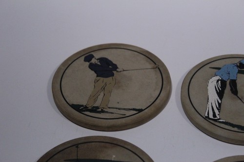 Vintage Coaster Set 4 Piece Golfers Absorbent Stone Hindostone 4 Inch - Picture 3 of 8