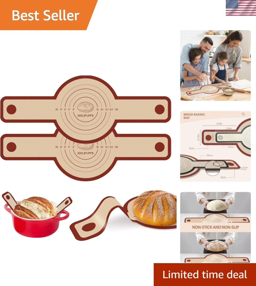 Silicone Bread Sling for Dutch Oven, 2 PCS Red Non-Stick & Reusable Bread Bak...