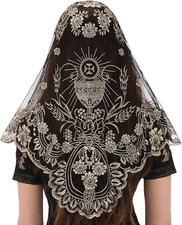 Traditional Triangular church veil - Spanish Style with Holy Grail Embroidery La