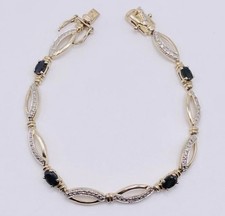 Ross Simons 925 Sterling Silver Gold Vermeil VTG Sapphire & Diamond Bracelet 8’