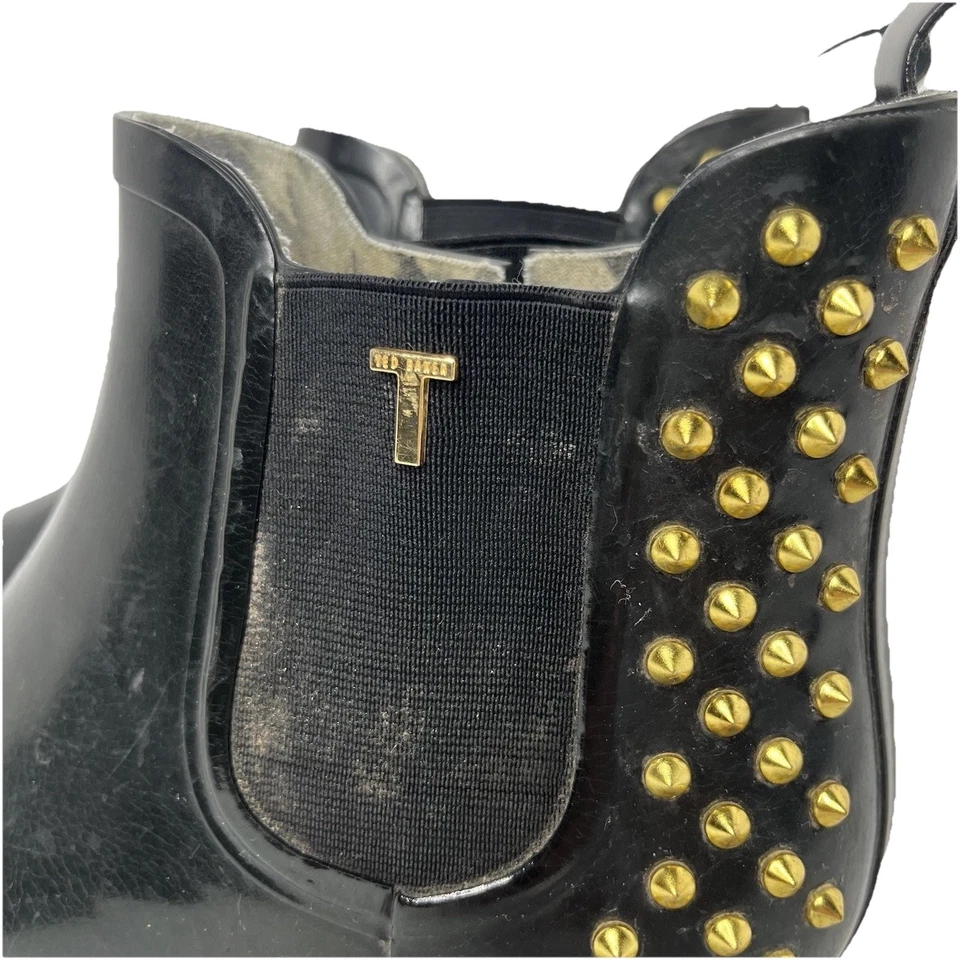 Botas de lluvia TED BAKER Liddied Chelsea Welly negras con tachuelas de goma con clavos talla 10 Foto 2 de 4