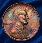 1955-S Lincoln Wheat Cent - Beautiful Rainbow Toned - From Original BU Roll
