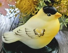 FENTON ART GLASS NATURAL GOLDEN FINCH HAND PAINTED SIGNED BIRD SILVER LABEL