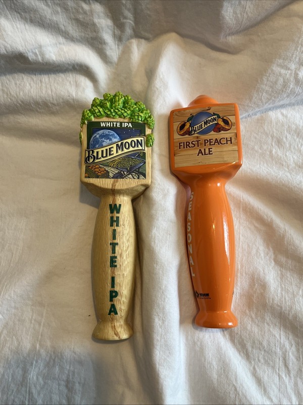 Lot Of Two Blue Moon 10” Beer Tapper Handles - 1 - White IPA & 1 First Peach Ale
