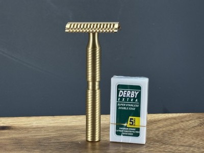Yaqi Brass Handle Three Piece Double Edge Safety Razor With Gold Mellon Head