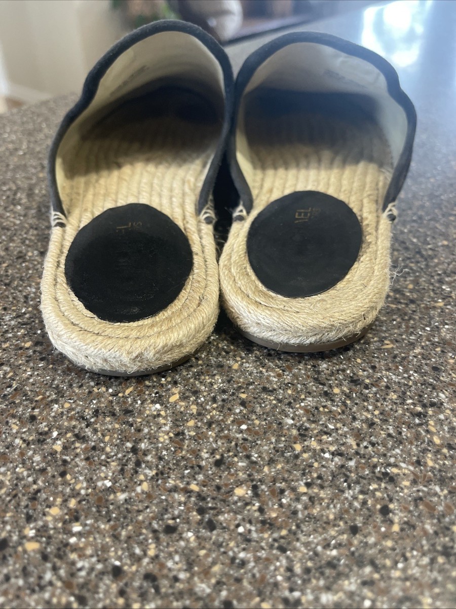 Michael Kors Hastings Espadrilles Slides Black Suede Mules Flats MK Shoes 6.5 View 6