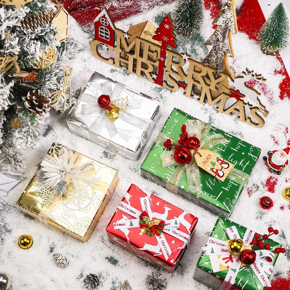 Rollo de papel de envolver de Navidad de 30 pulgadas - Rollo Jumbo rojo verde oro y plata... Foto 4 de 4