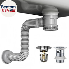 Bathroom Sink Drain Kit with Flexible Expandable Pipe: Odor-Free  Backflow-Prev
