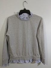 Olivia Warren Womens Gray Sweatshirt Top Sz S Blue Striped Faux Blouse Coastal