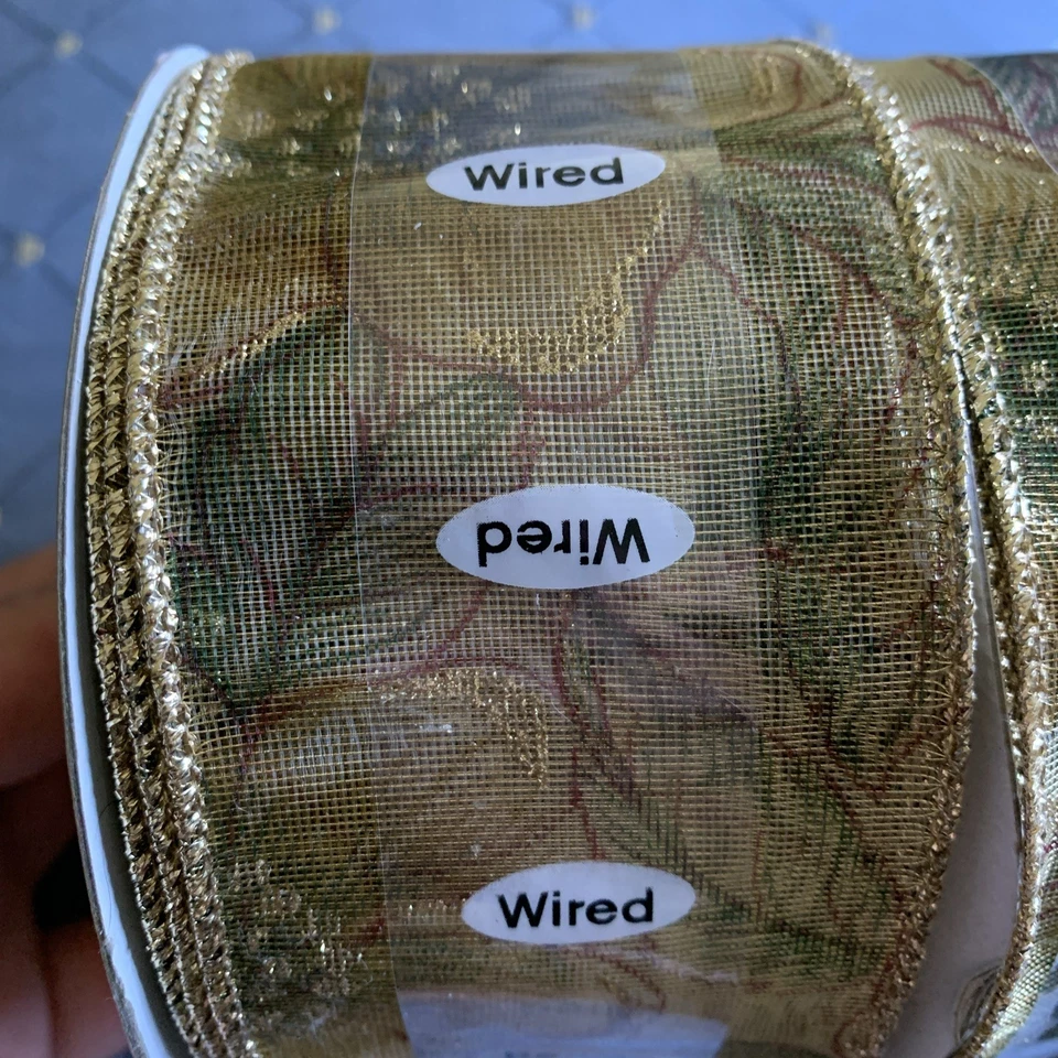 Grandeur Noel Wired Ribbon Floral Gold Wired 2.5" x 20 yd New Holiday Crafting - Image 2 of 3