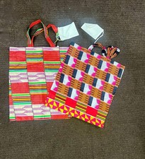 African Print Grocery Shopping Bag with Straps and Storage Pouch. 2 Piece Set