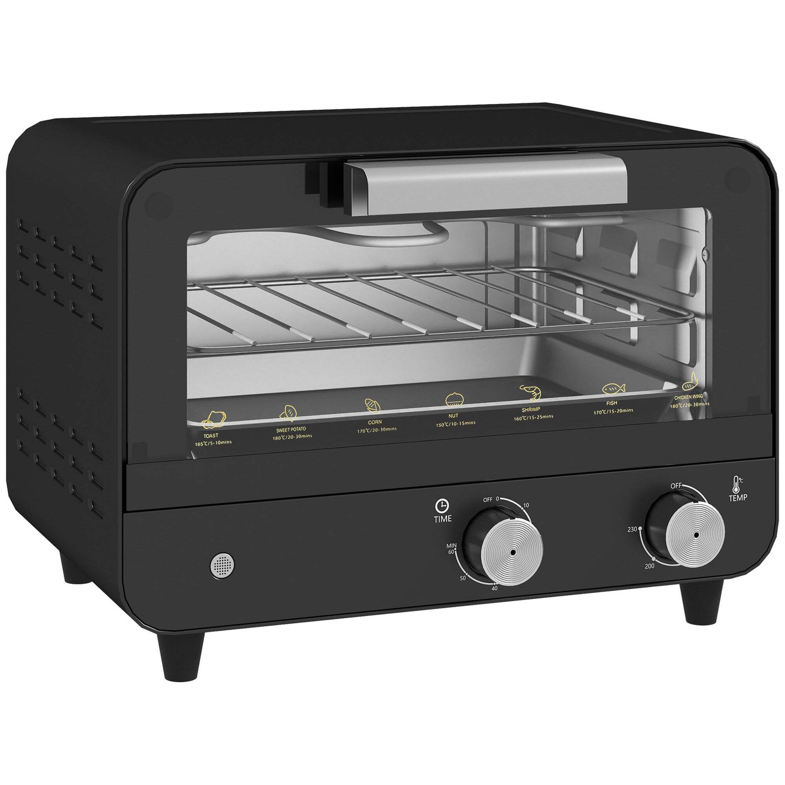 12L Mini Toaster Oven 750W Multifunction Countertop Oven Glass Door Black