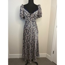 ASTR The Label Navy Sylvie Ditsy Floral Sweetheart Midi Dress Puff Sleeve Small