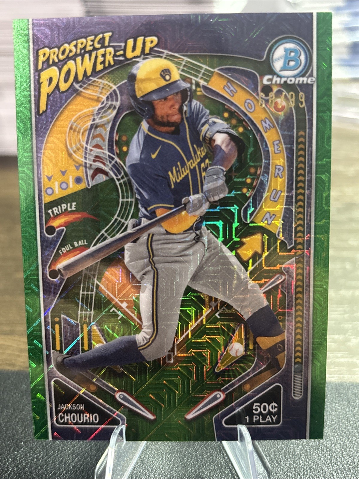 2024 Bowman Chrome Prospect Power Up Jackson Chourio Green Mojo Refractor 68 /99