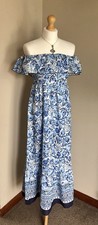 Zara blue floral cotton summer long maxi dress off the shoulder