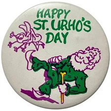 Saint Urho's Day Button Pin - Kicking Grasshopper Design