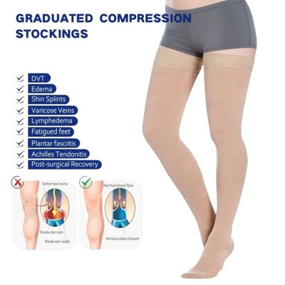 Anti-slip Thigh High Wrap Toe 20-30mmHg Medical Socks Compression Stocking US