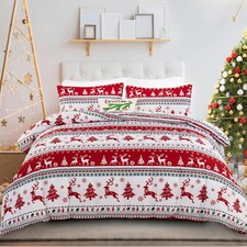 Christmas Duvet Cover Set King Size Deer Snowflake Christmas Tree Duvet Cover...