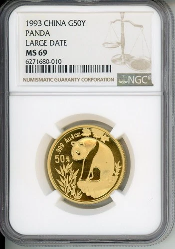 1993 LD Large Date GOLD PANDA 1/2 Oz. NGC MS69 CHINA 50Y Yn 50-Yuan G50Y 50-Y !!