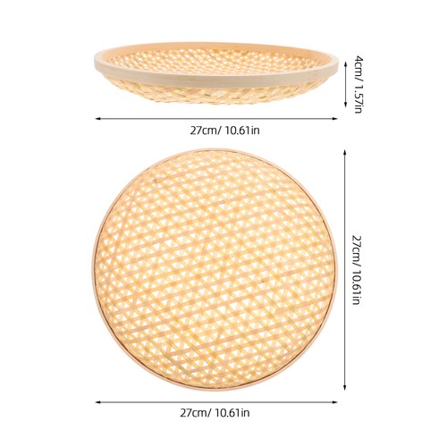 2 Pieces Bamboo Storage Basket Woven Tray Small Wicker Plate Large - Picture 5 of 12