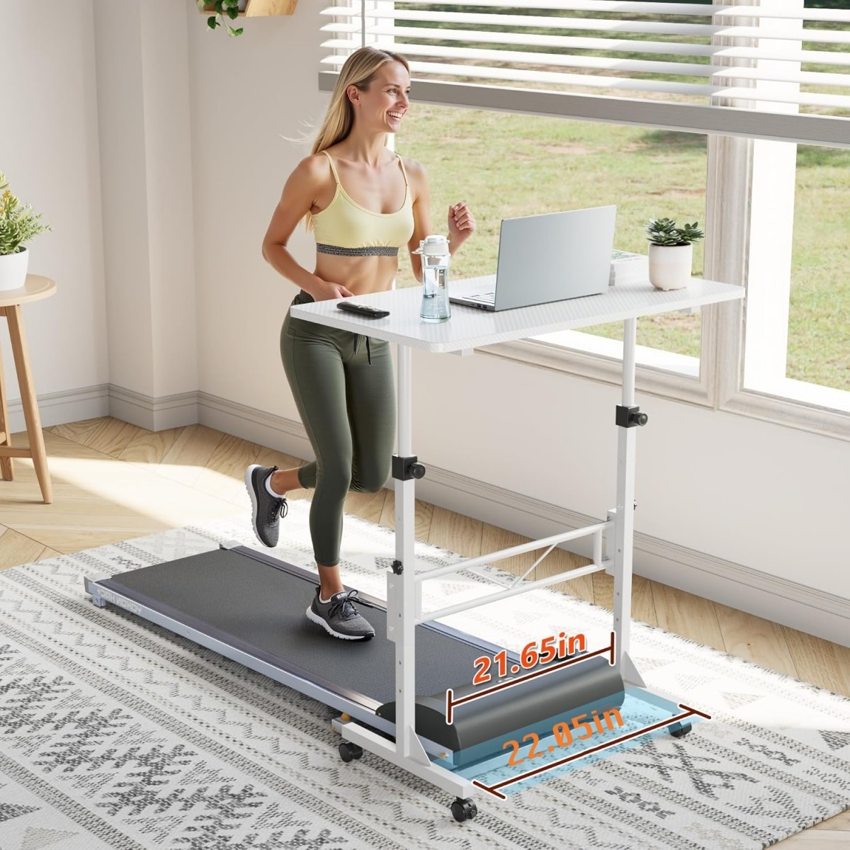 Folding Laptop Mobile Standing Desk with Wheels Height Adjustable White Color