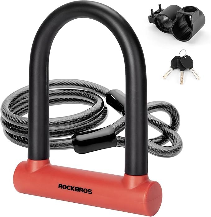 ROCKBROS Bike U Lock with Cable Heavy Duty Anti Theft Lock 4 ft Cable with Keys 