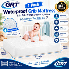 GRT 1 Pack Waterproof Crib Mattress 52x28x9 Inch Pack of 1 , White