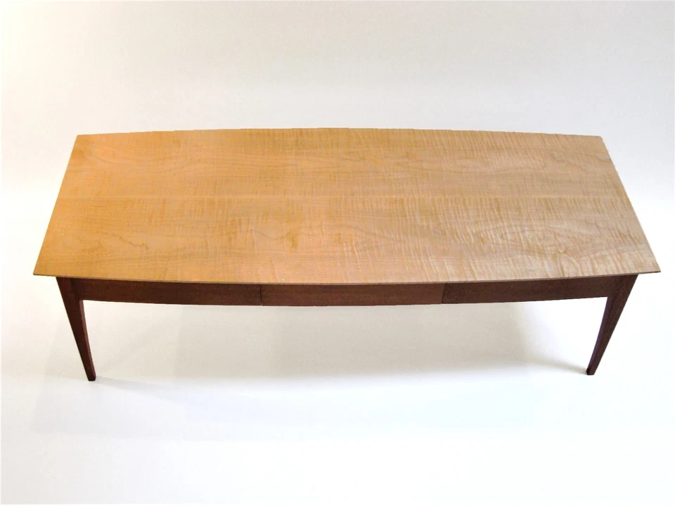 Handmade Signed 59" Curly Tiger Maple & Cherry Wood Coffee Table with Drawer - Image 3 of 4