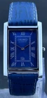 Vintage Refurbished Seiko Slim Tank Quartz Blue Dial Japan Made Men's Wristwatch