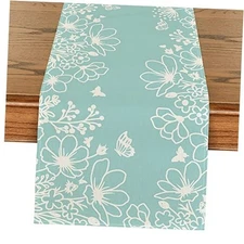  Bloom Flowers Butterfly Spring Table Runner, 13" x 72", Table Runner Blue