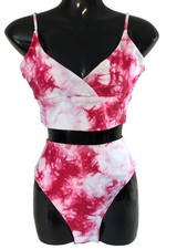 Doris Women's Large 2 Piece Bikini Swimsuit Red White Print High Waist NWT