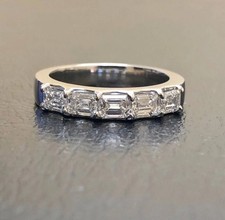 3 CT Emerald Cut Lab Created Diamond Wedding Band Ring 14K White Gold Plated