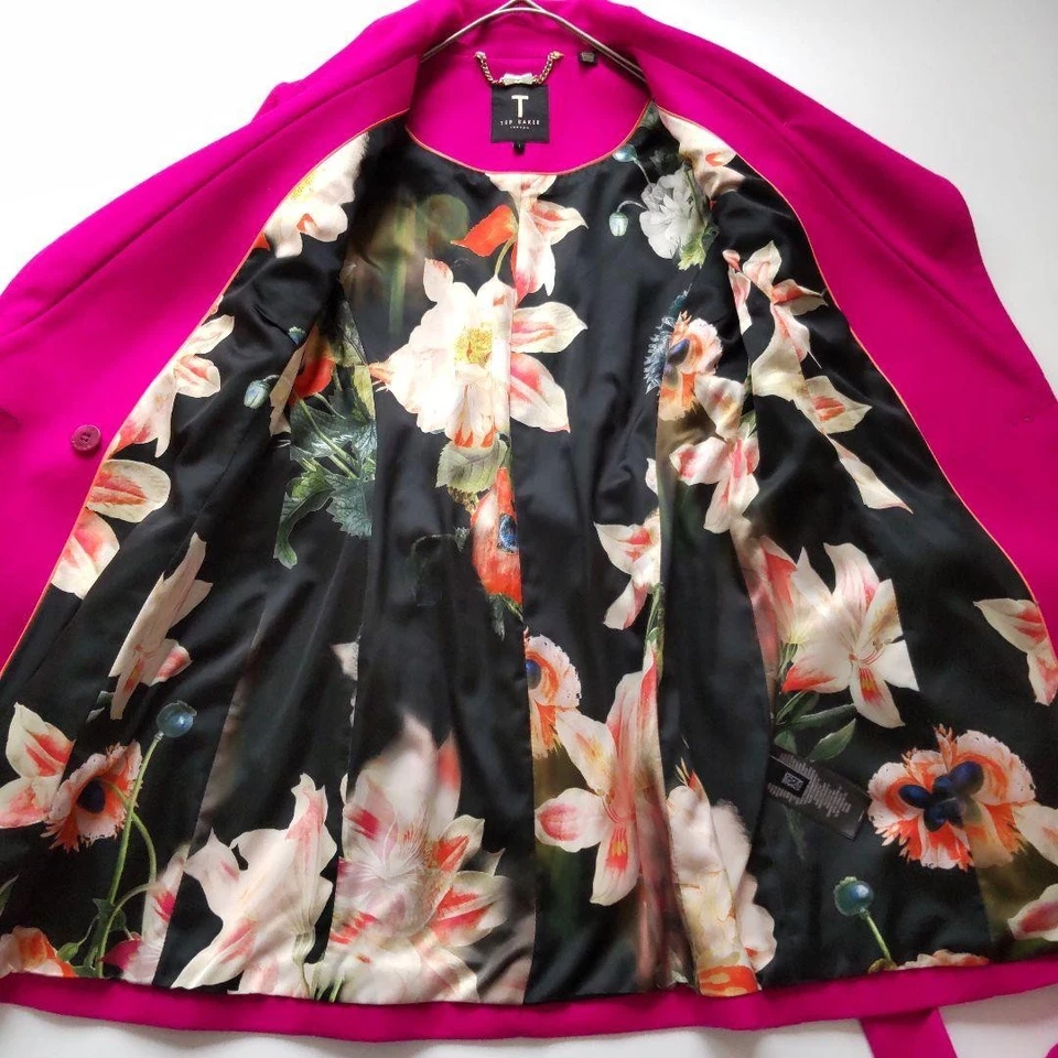 Ted Baker кашемир смесь подпоясанный короткое пальто с цветочной подкладкой в розовый - Изображение 2 из 4