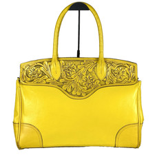 Origenes David Luna Tooled Leather Tote Yellow Large Artisan Handmade VTG Mexico