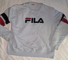 Vintage Fila Women's Large Light Blue Crewneck Sweatshirt With Stripes On Sleeve