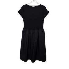 Madewell Smocked Boatneck Midi Dress Jet Black w Pockets Size Large NEW