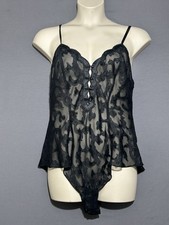 Victoria s Secret Gold Label Lingerie Bodysuit Large Black Button Front