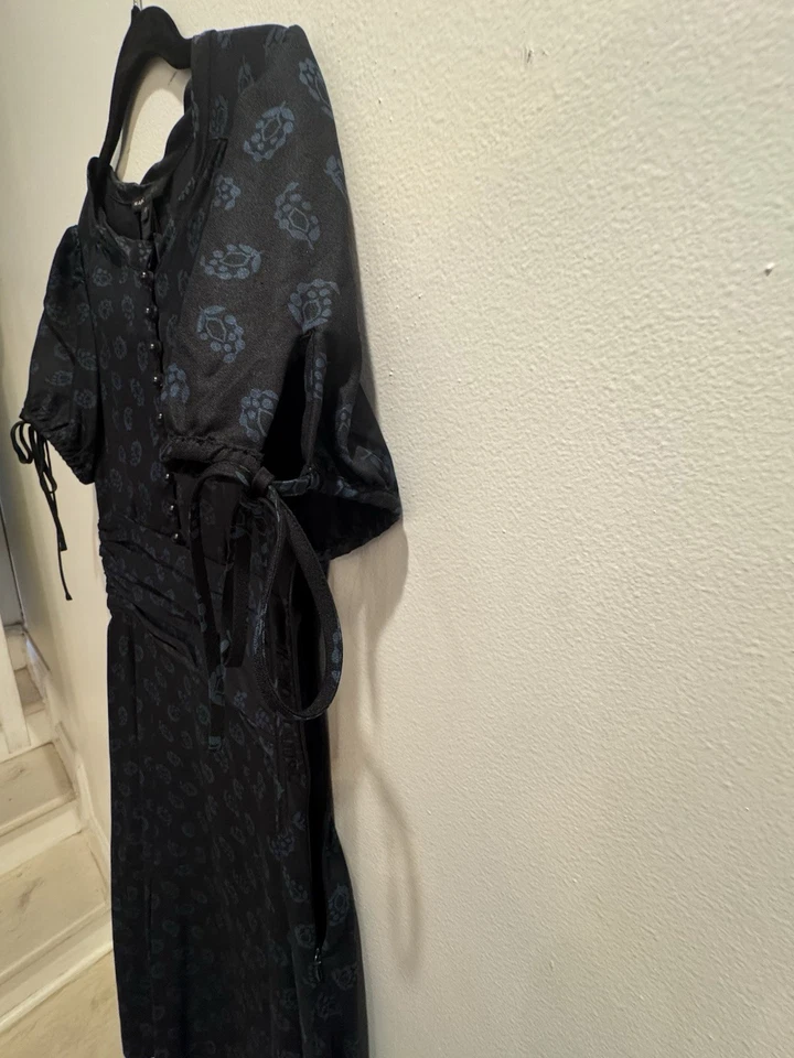 Vestido Midi Y2K Marc Jacobs Negro Azul Patrón Floral Secretaria Retro Gótico Pinup Foto 3 de 4