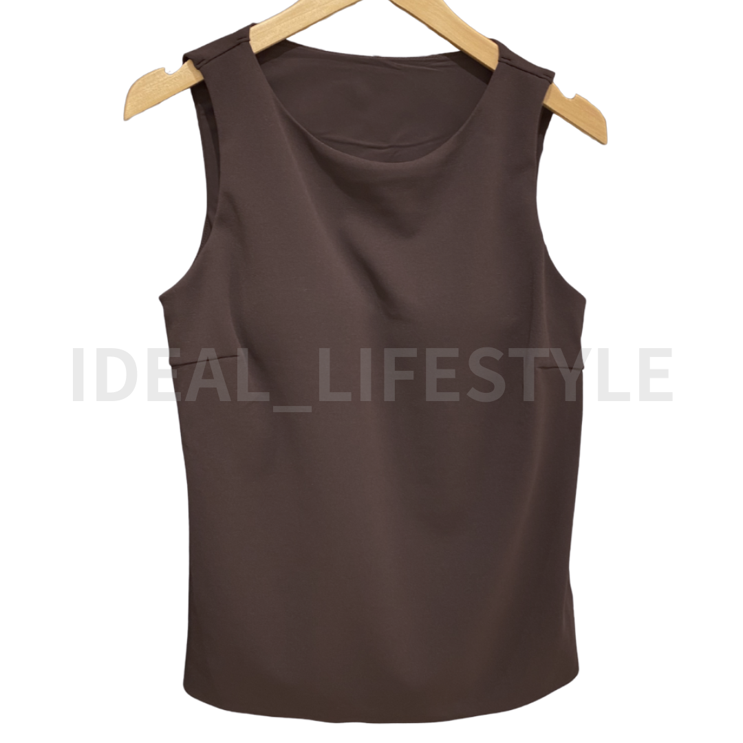 UNIQLO Crepe Jersey Boat-Neck Bra Sleeveless Top with-Cups Tank