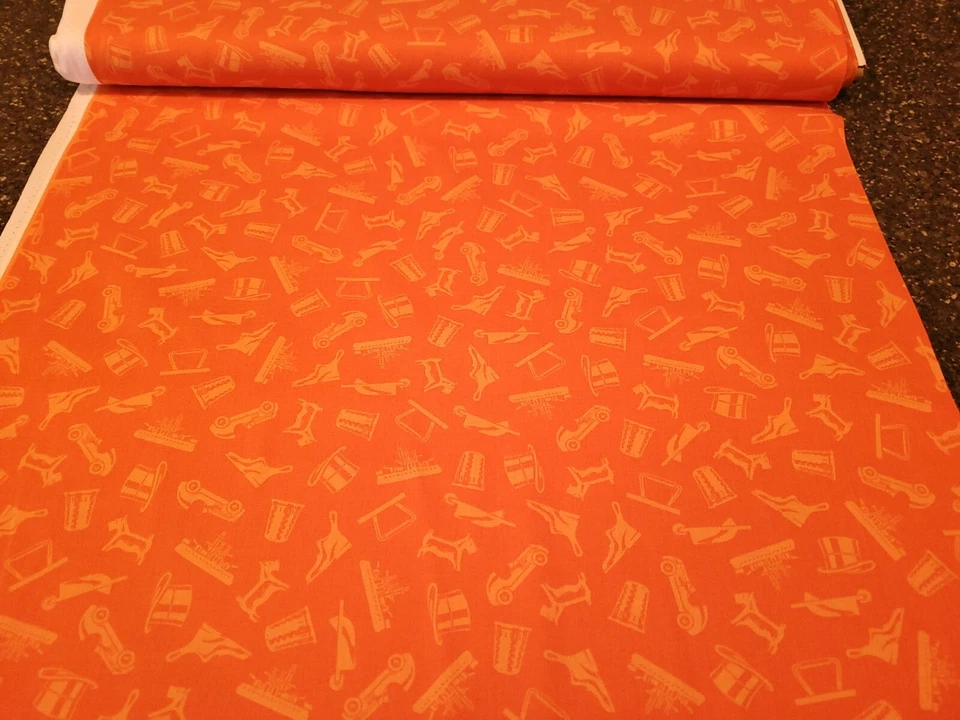 30" Monopoly Hasbro Quilting Treasures Game Pieces Tonal Orange - Image 3 of 3