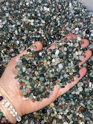 Bulk 1lbs Bag of Agate - Moss Agate Polished Chips with Some Red, Gemstone Chips