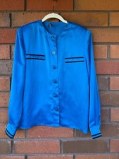 Louis Feraud Silk Blouse Paris Business Casual Metal Button  Blue  US Size 6