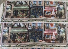 Vtg French Flower District Shop Valance Curtains Fabric 2 Panels  17" X 53" Each